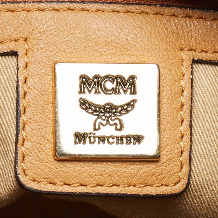 Pre Owned MCM Brown Visetos Coated Canvas and Leather Drawstring Bucket Bag