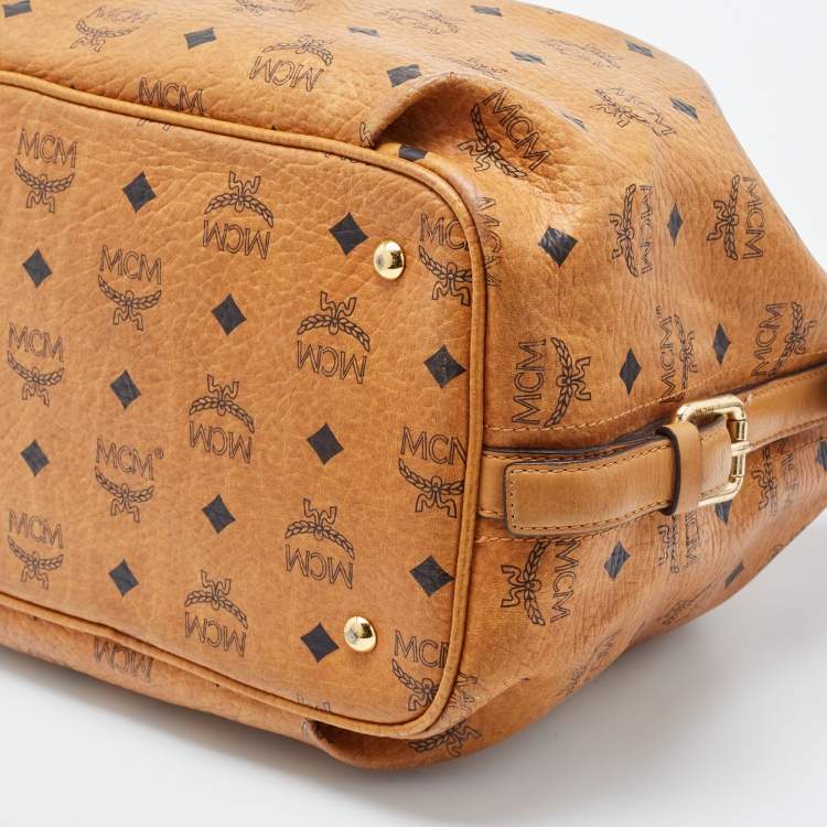 Pre Owned MCM Brown Visetos Coated Canvas and Leather Drawstring Bucket Bag
