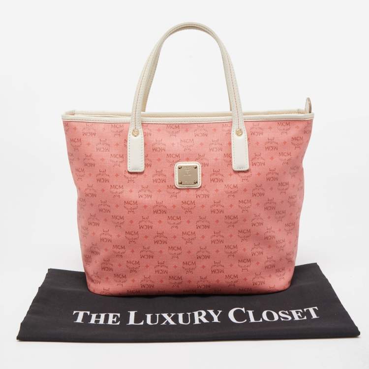 مملوكة مسبقًا MCM Pink/Off White Visetos Coated Canvas and Leather Tote