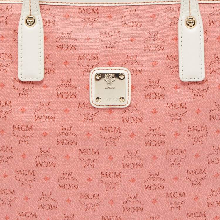 مملوكة مسبقًا MCM Pink/Off White Visetos Coated Canvas and Leather Tote