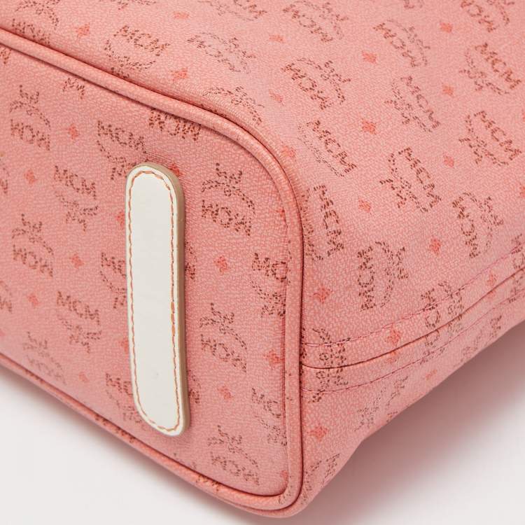 مملوكة مسبقًا MCM Pink/Off White Visetos Coated Canvas and Leather Tote