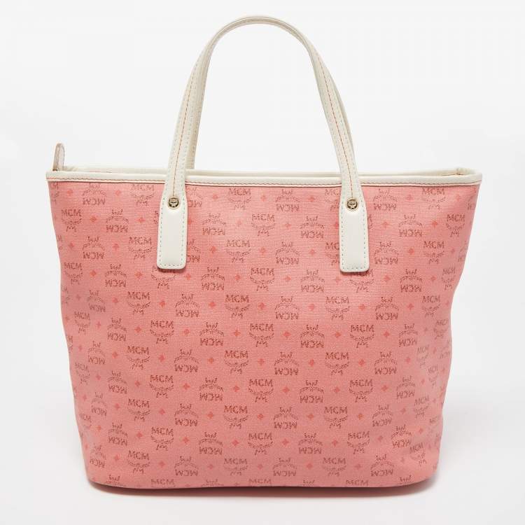 مملوكة مسبقًا MCM Pink/Off White Visetos Coated Canvas and Leather Tote