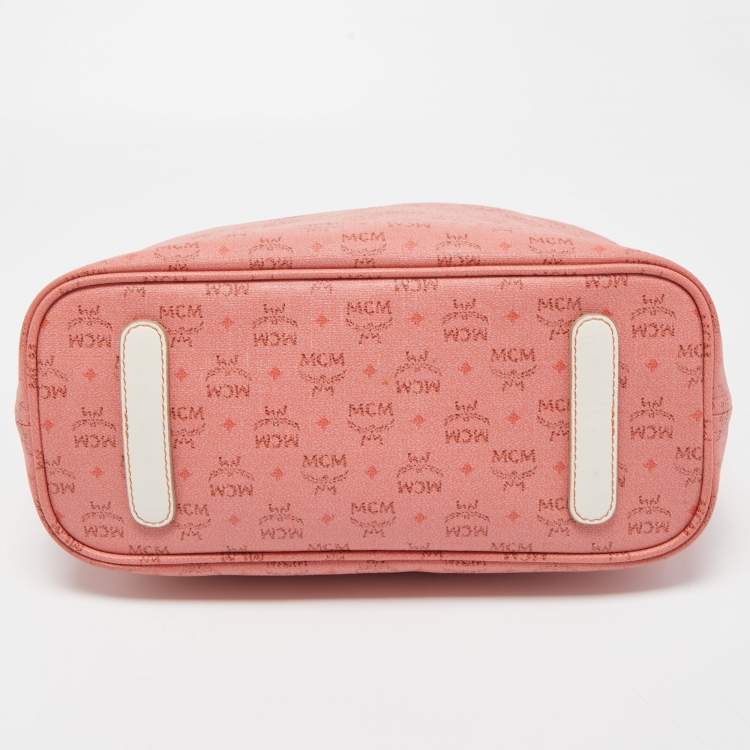 مملوكة مسبقًا MCM Pink/Off White Visetos Coated Canvas and Leather Tote