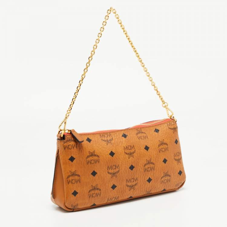 Pre Owned MCM Cognac Visetos Coated Canvas and Leather Millie Chain Clutch