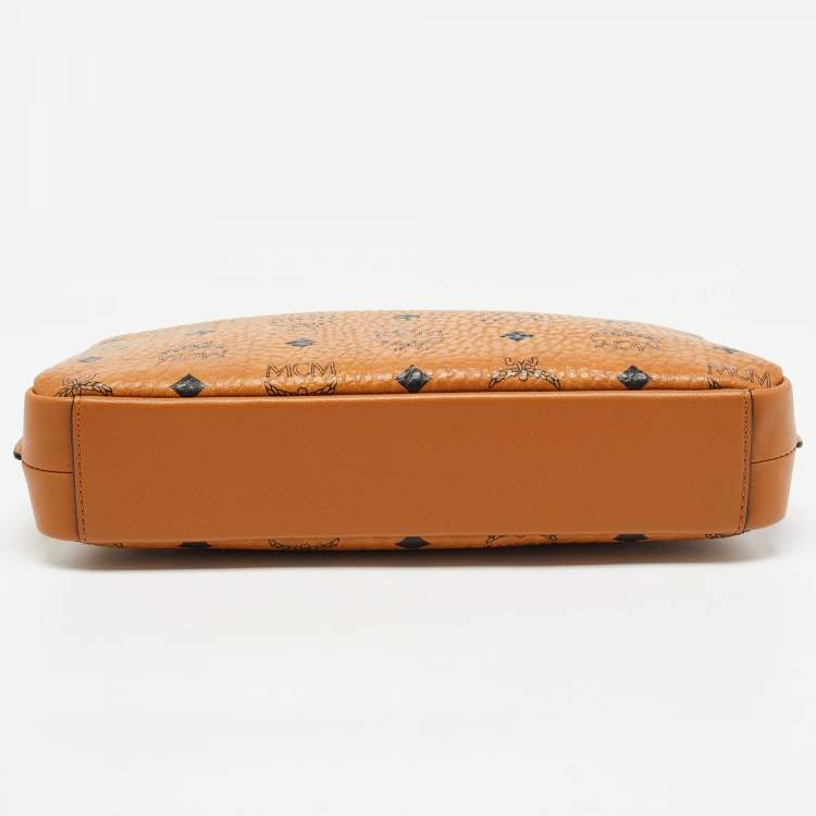 Pre Owned MCM Cognac Visetos Coated Canvas and Leather Millie Chain Clutch