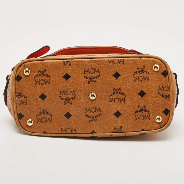 Pre Owned MCM Cognac Visetos Coated Canvas and Leather Flap Crossbody Bag