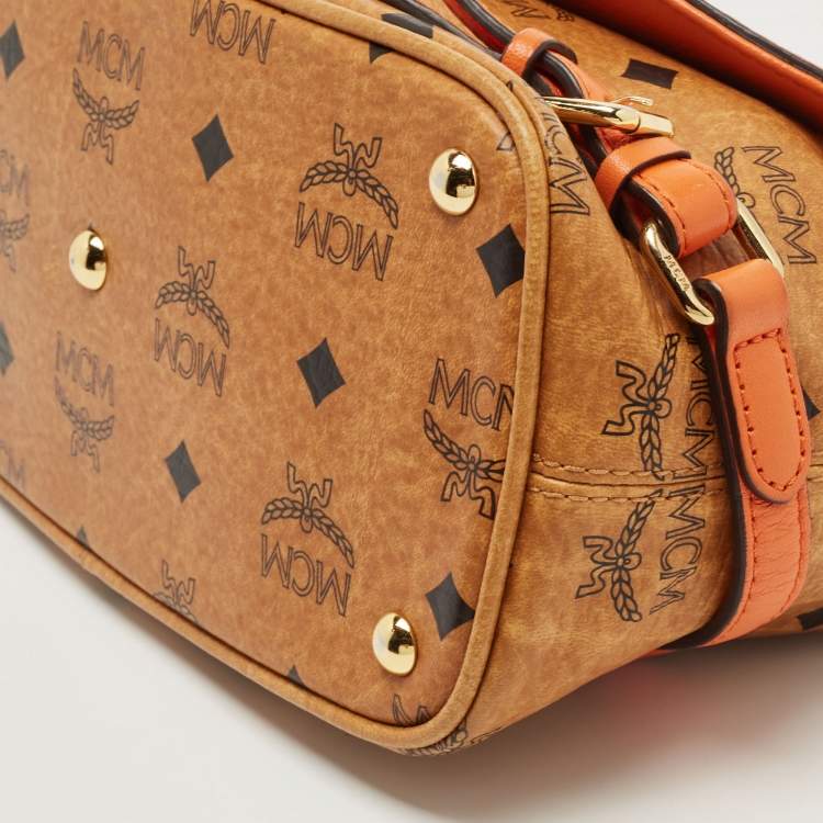 Pre Owned MCM Cognac Visetos Coated Canvas and Leather Flap Crossbody Bag