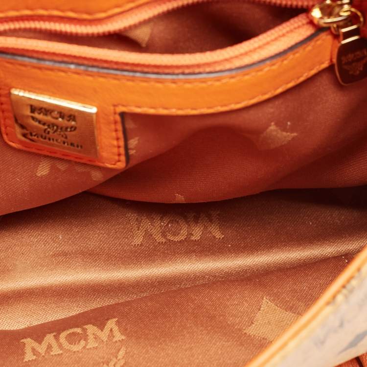 Pre Owned MCM Cognac Visetos Coated Canvas and Leather Flap Crossbody Bag