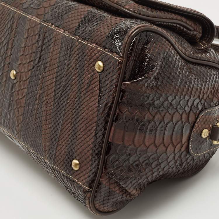 Pre Owned MCM Dark Brown Python Embossed Leather Front Pocket Satchel