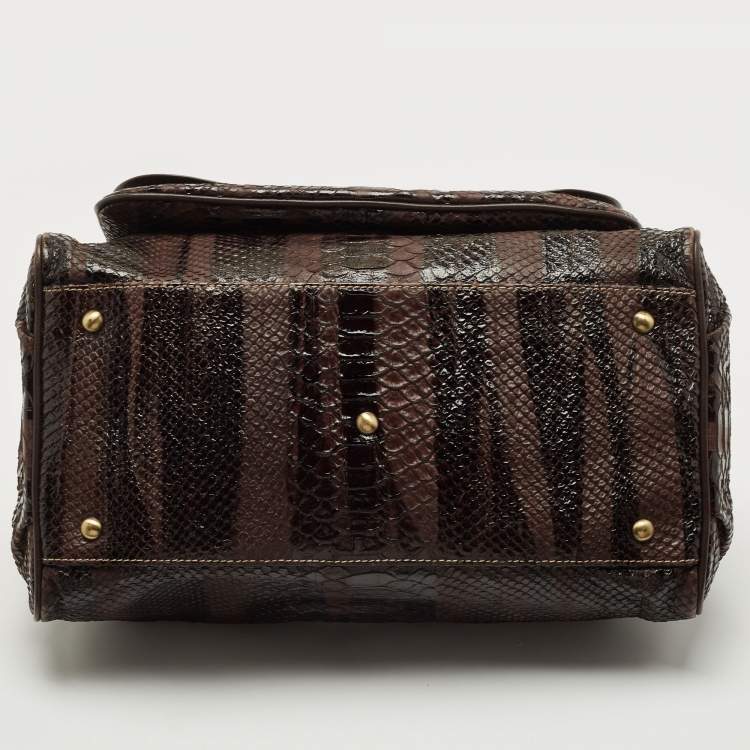Pre Owned MCM Dark Brown Python Embossed Leather Front Pocket Satchel