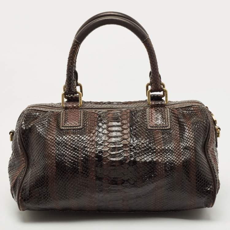 Pre Owned MCM Dark Brown Python Embossed Leather Front Pocket Satchel