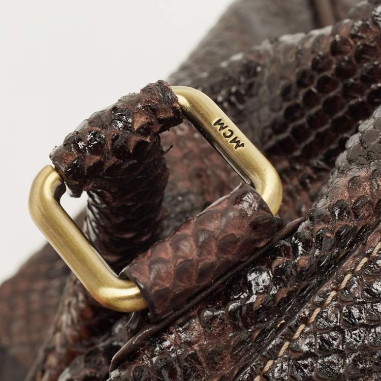 Pre Owned MCM Dark Brown Python Embossed Leather Front Pocket Satchel