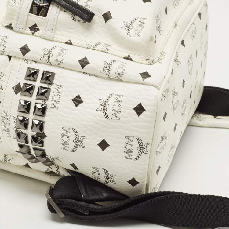 Pre Owned MCM White Visetos Coated Canvas Small Studs Stark Backpack