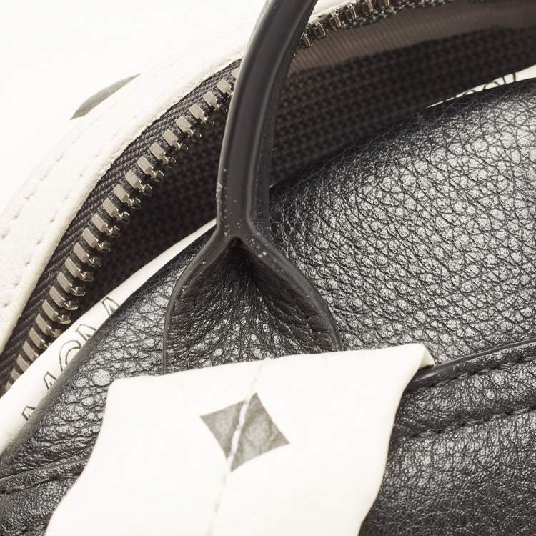 Pre Owned MCM White Visetos Coated Canvas Small Studs Stark Backpack