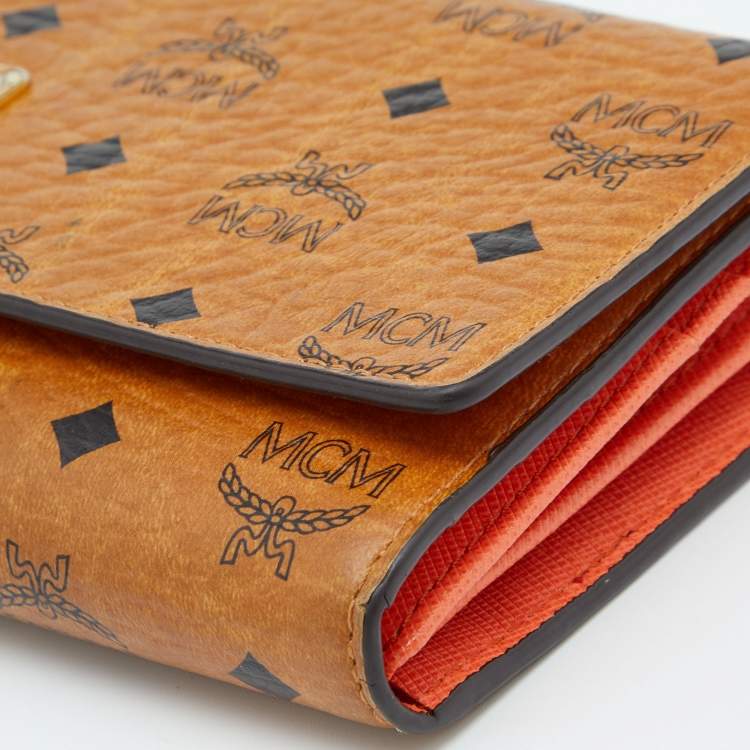 Pre Owned MCM Cognac Visetos Coated Canvas Heritage Flap Continental Wallet