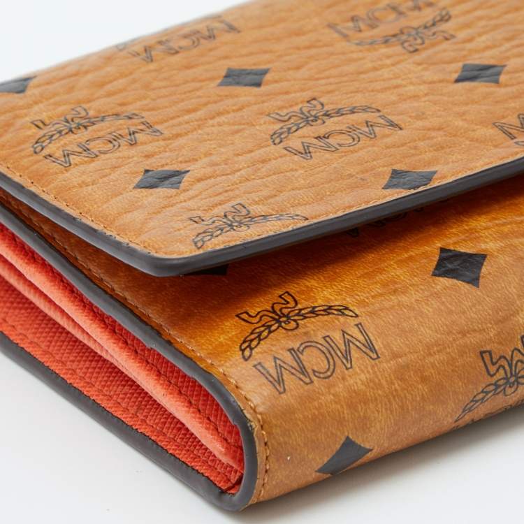 Pre Owned MCM Cognac Visetos Coated Canvas Heritage Flap Continental Wallet