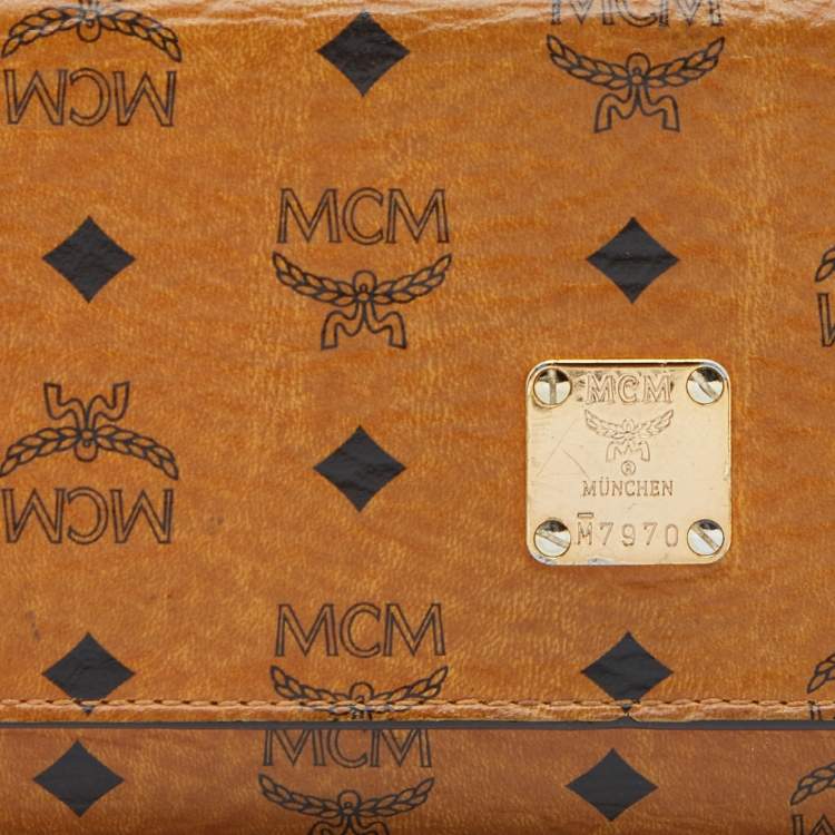 Pre Owned MCM Cognac Visetos Coated Canvas Heritage Flap Continental Wallet