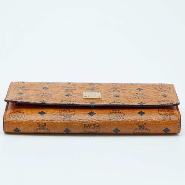 Pre Owned MCM Cognac Visetos Coated Canvas Heritage Flap Continental Wallet