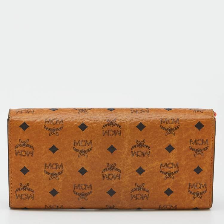 Pre Owned MCM Cognac Visetos Coated Canvas Heritage Flap Continental Wallet