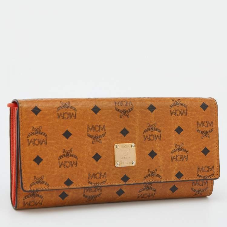 Pre Owned MCM Cognac Visetos Coated Canvas Heritage Flap Continental Wallet