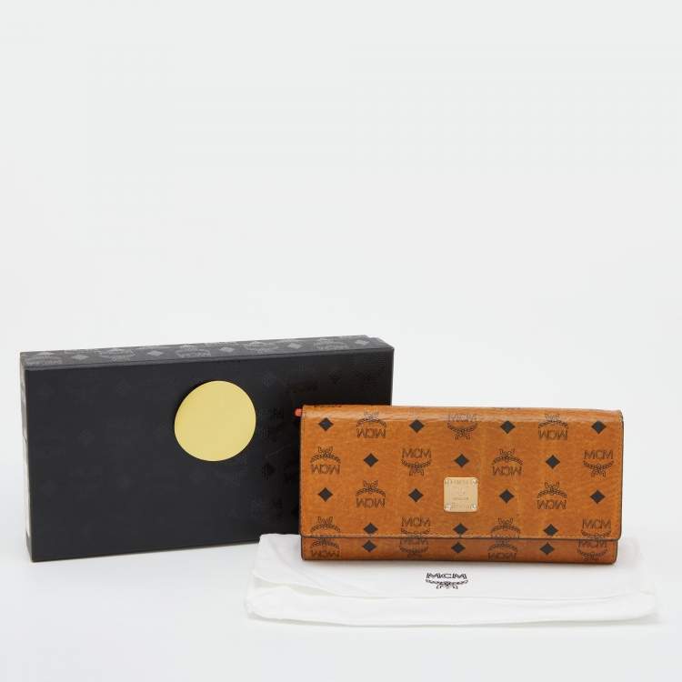 Pre Owned MCM Cognac Visetos Coated Canvas Heritage Flap Continental Wallet