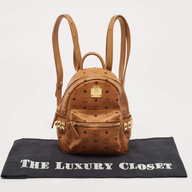 Pre Owned MCM Tan Visetos Coated Canvas and Leather Mini Studded Stark Bebe Boo Backpack