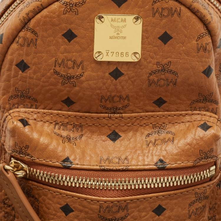 Pre Owned MCM Tan Visetos Coated Canvas and Leather Mini Studded Stark Bebe Boo Backpack