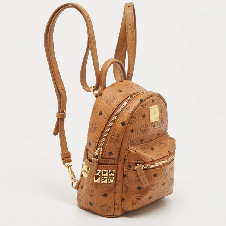 Pre Owned MCM Tan Visetos Coated Canvas and Leather Mini Studded Stark Bebe Boo Backpack