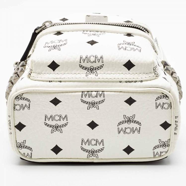 Pre Owned MCM White/Black Visetos Coated Canvas And Leather Mini Stark-Bebe Boo Backpack