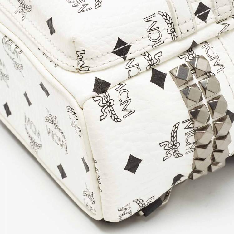 Pre Owned MCM White/Black Visetos Coated Canvas And Leather Mini Stark-Bebe Boo Backpack