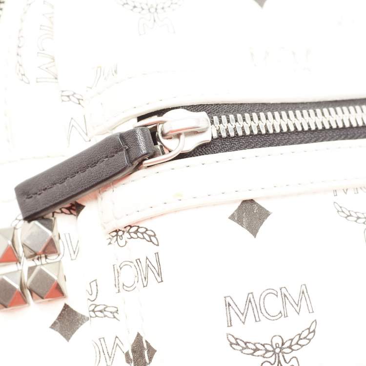 Pre Owned MCM White/Black Visetos Coated Canvas And Leather Mini Stark-Bebe Boo Backpack