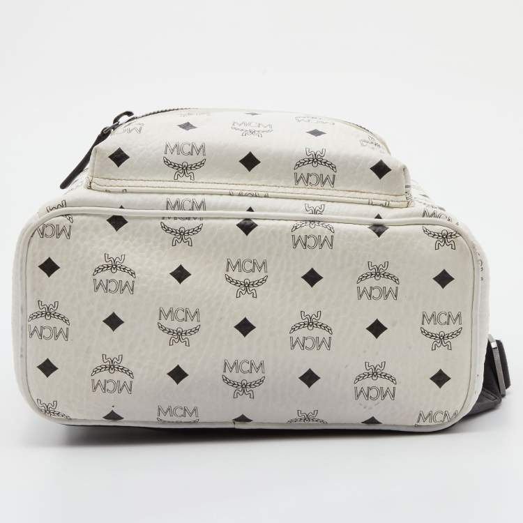 Pre Owned MCM White Visetos Coated Canvas Small Studs Stark Backpack