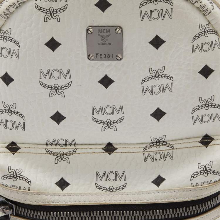 Pre Owned MCM White Visetos Coated Canvas Small Studs Stark Backpack