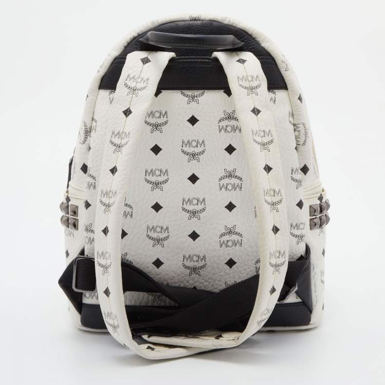 Pre Owned MCM White Visetos Coated Canvas Small Studs Stark Backpack