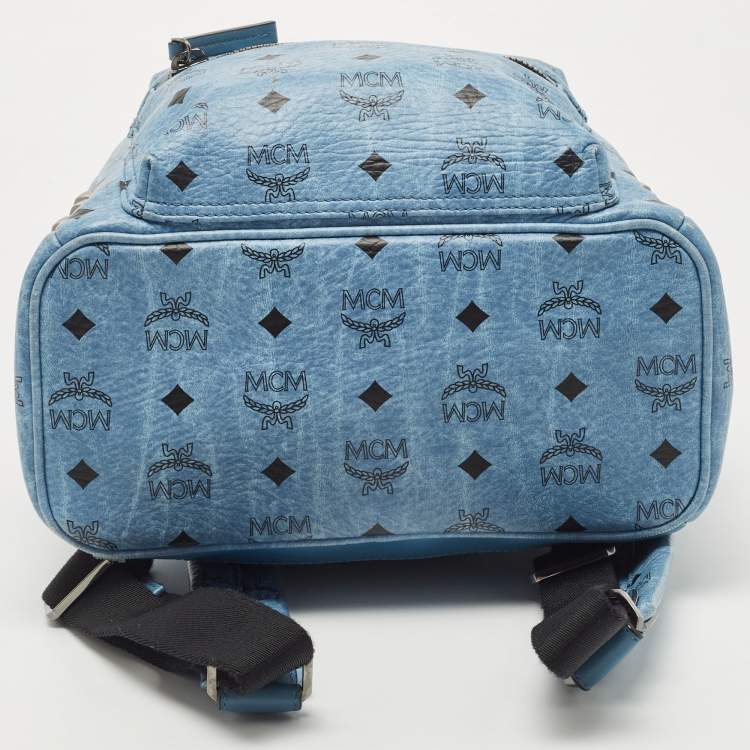 Pre Owned MCM Blue Visetos Coated Canvas Small Studs Stark Backpack