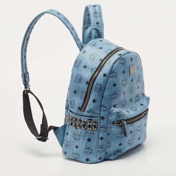 Pre Owned MCM Blue Visetos Coated Canvas Small Studs Stark Backpack