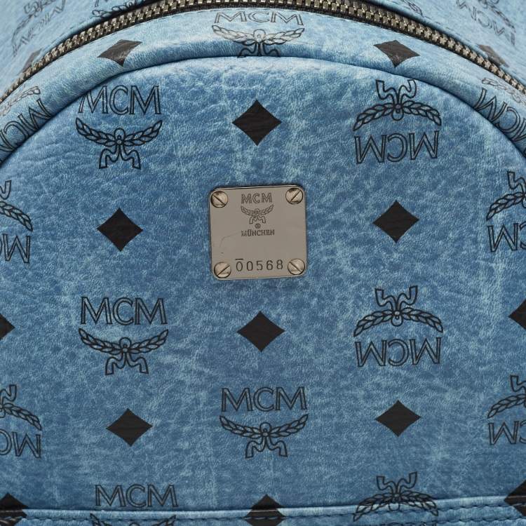 Pre Owned MCM Blue Visetos Coated Canvas Small Studs Stark Backpack
