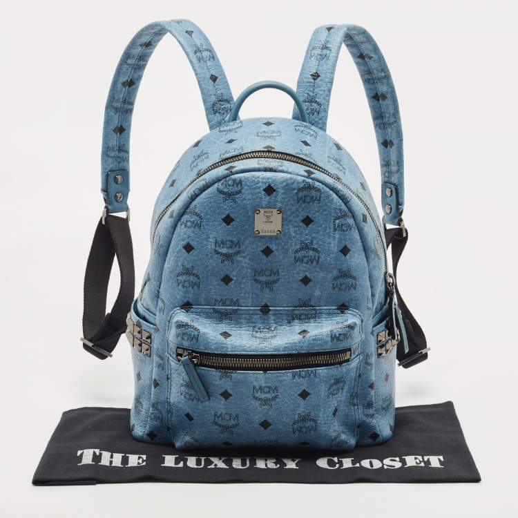 Pre Owned MCM Blue Visetos Coated Canvas Small Studs Stark Backpack