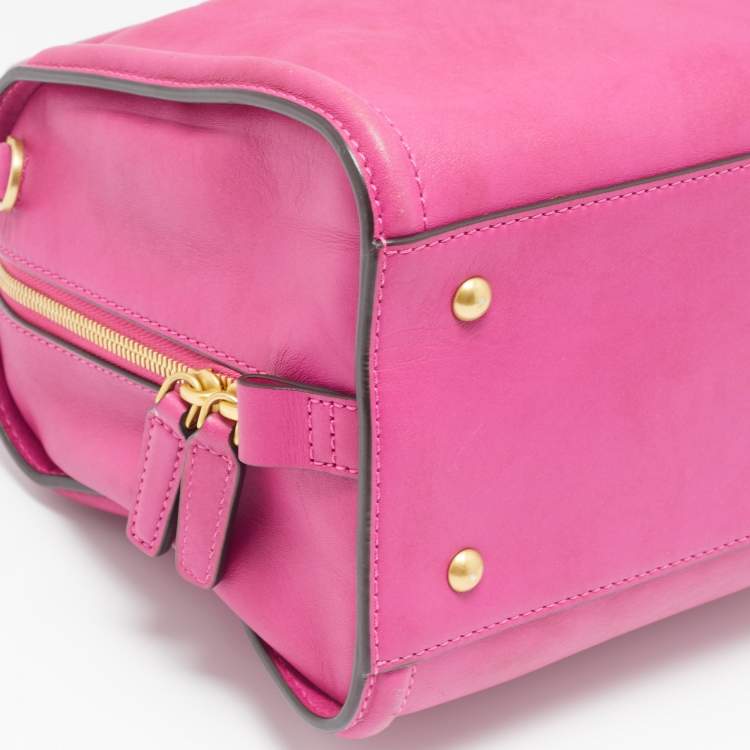 Pre Owned MCM Fuchsia Leather Zip Satchel 