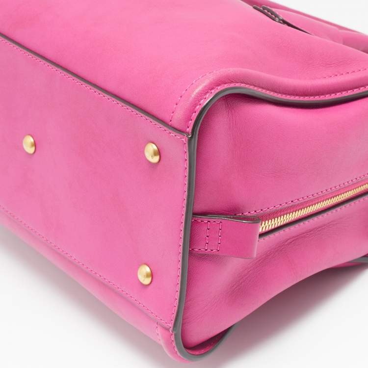 Pre Owned MCM Fuchsia Leather Zip Satchel 
