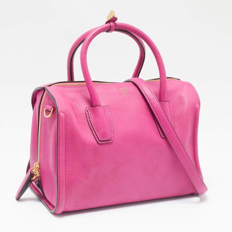 Pre Owned MCM Fuchsia Leather Zip Satchel 
