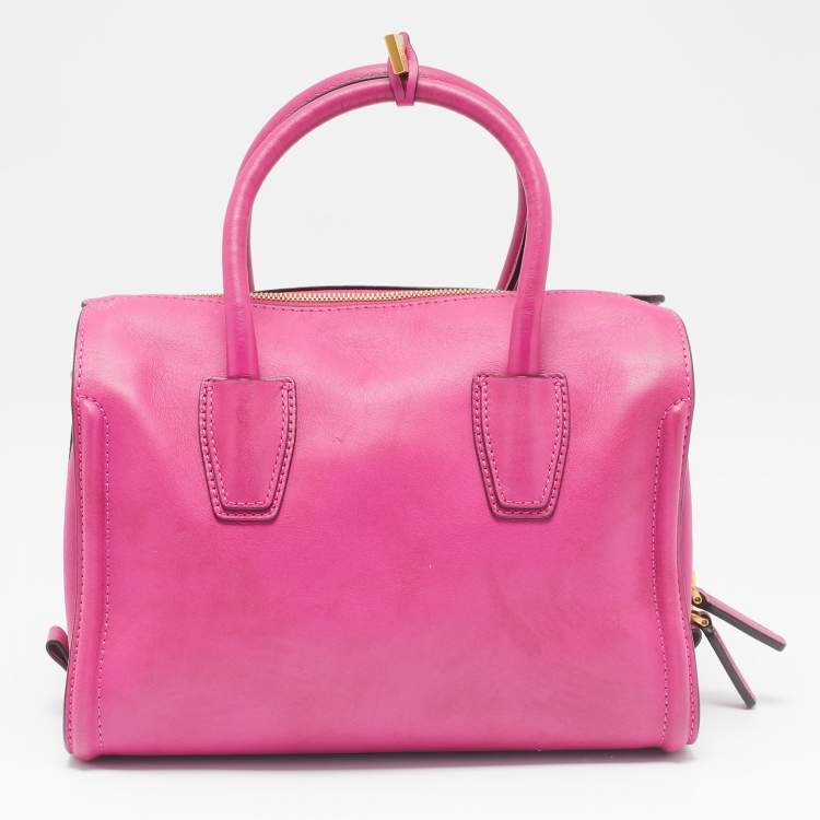 Pre Owned MCM Fuchsia Leather Zip Satchel 