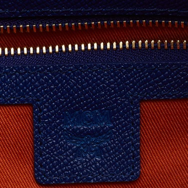 Pre Owned MCM Blue Leather RGB Story Drawstring Bucket Bag