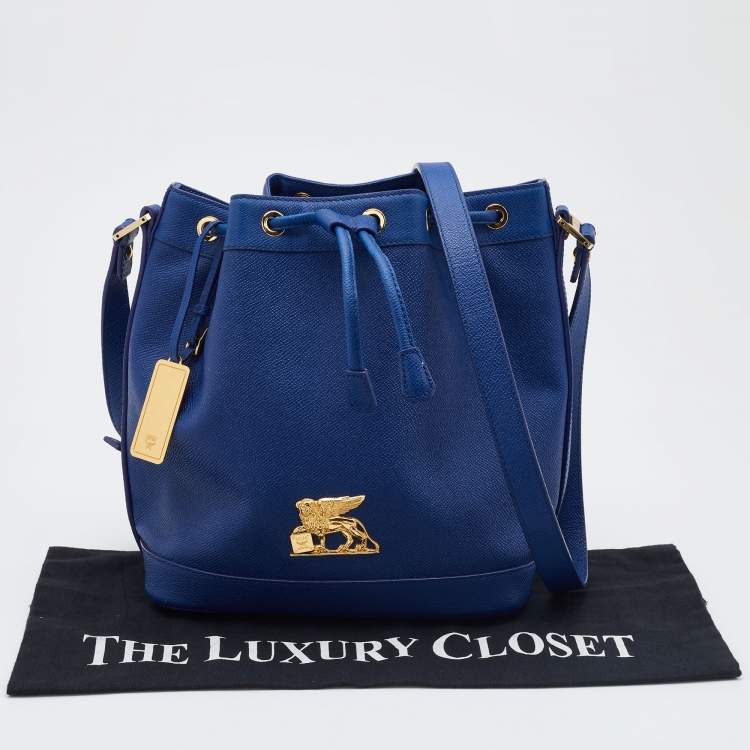 Pre Owned MCM Blue Leather RGB Story Drawstring Bucket Bag