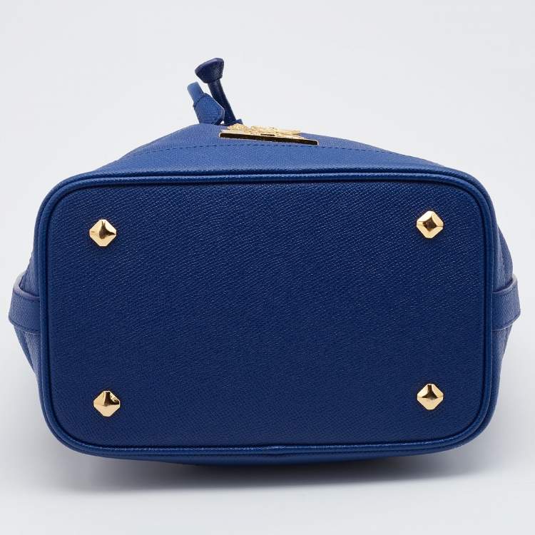 Pre Owned MCM Blue Leather RGB Story Drawstring Bucket Bag