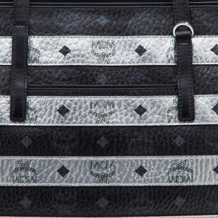 Pre Owned MCM Black/Silver Visetos Coated Canvas and Leather Shopper Tote