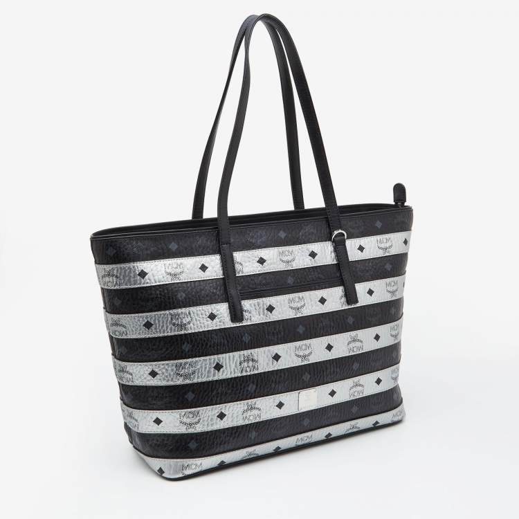 Pre Owned MCM Black/Silver Visetos Coated Canvas and Leather Shopper Tote