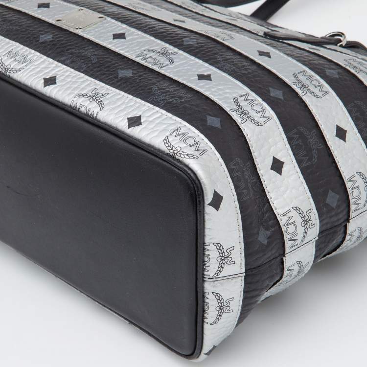 Pre Owned MCM Black/Silver Visetos Coated Canvas and Leather Shopper Tote