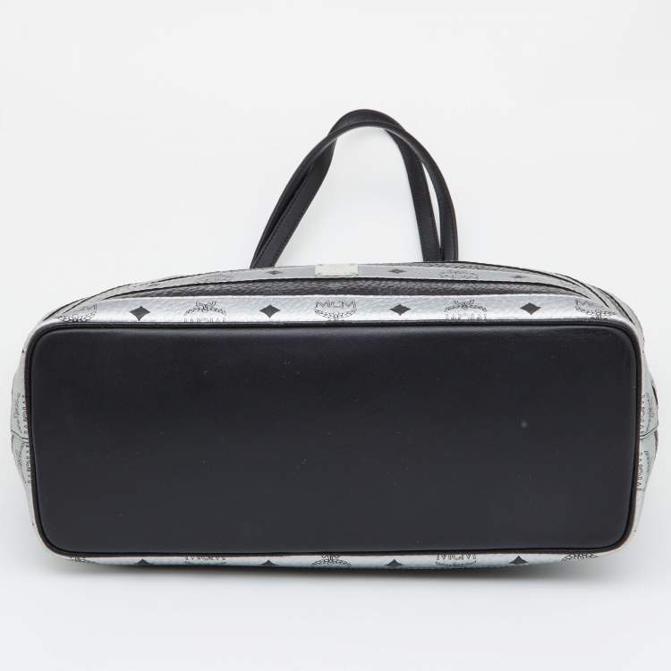Pre Owned MCM Black/Silver Visetos Coated Canvas and Leather Shopper Tote