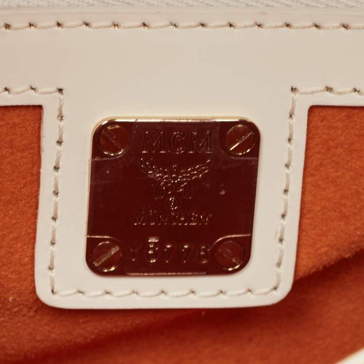 Pre Owned MCM White Visetos Coated Canvas and Leather Mini Patricia Crossbody Bag